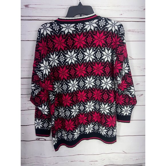 Classic Essentials Pink And White Nordic Snowflake Fair Isle Holiday Sweater Cre - Picture 2 of 7